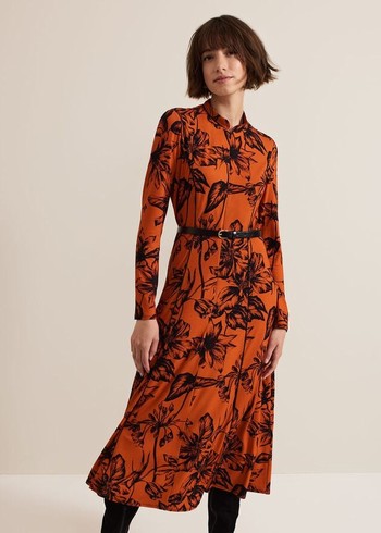 Phase Eight Krissy Floral Piped Dress Brown Canada | TDSPIF-139